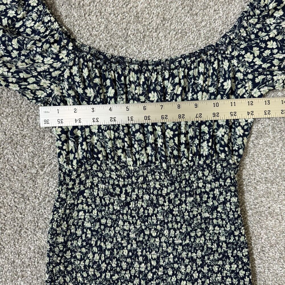 Wild Fable Dress Womens XS Blue White Floral Smocked Ruffle Off Shoulder Summer - Picture 7 of 9